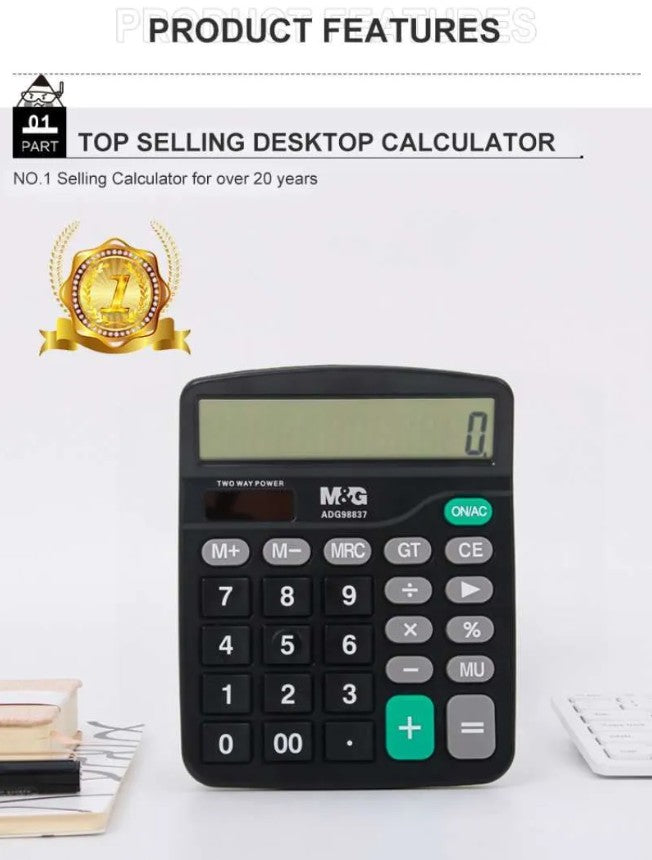 M&G Chenguang Solar Powered Economic Desktop Calculator - 12 Digits, Large Display, Dual Power Source -1pcs - No: ADG98766