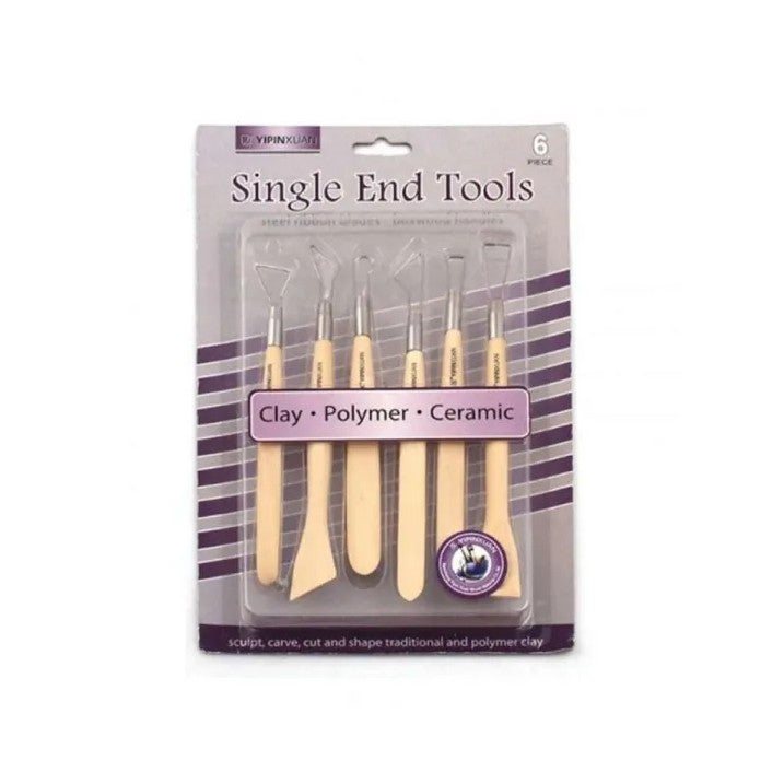 YIPINXUAN 6-Piece Single End Sculpting Tools Set for Clay, Polymer Clay & Ceramic – Steel Ribbon Blades with Boxwood Handles - No: Y-0005