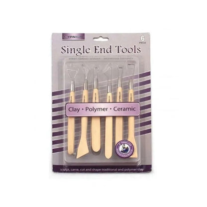 YIPINXUAN 6-Piece Single End Sculpting Tools Set for Clay, Polymer Clay & Ceramic – Steel Ribbon Blades with Boxwood Handles - No: Y-0005