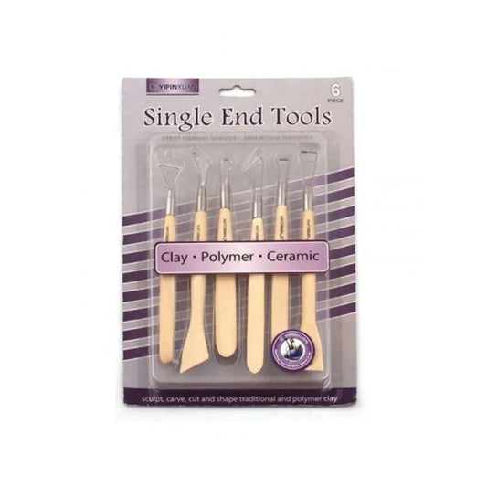 YIPINXUAN 6-Piece Single End Sculpting Tools Set for Clay, Polymer Clay & Ceramic – Steel Ribbon Blades with Boxwood Handles - No: Y-0005