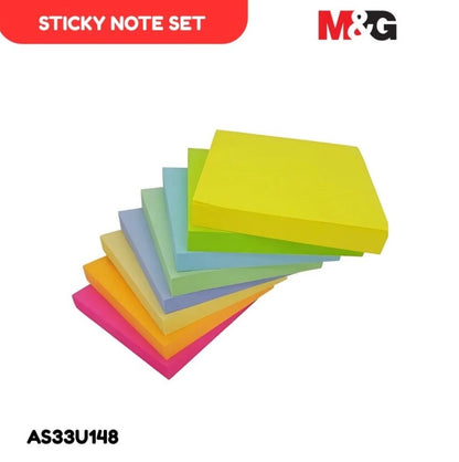 M&G Chenguang Sticky Notes Set, 8 Colors, 800 Sheets, 76 × 76 mm Self-Adhesive Memo Notes - 1pcs- No: AS33U148