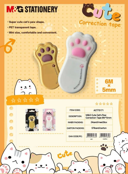 M&G Chenguang Cute Cat’s Paw Correction Tape 6M x 5mm Best Gifts for Cat Lovers - 1pcs - No: ACT75171