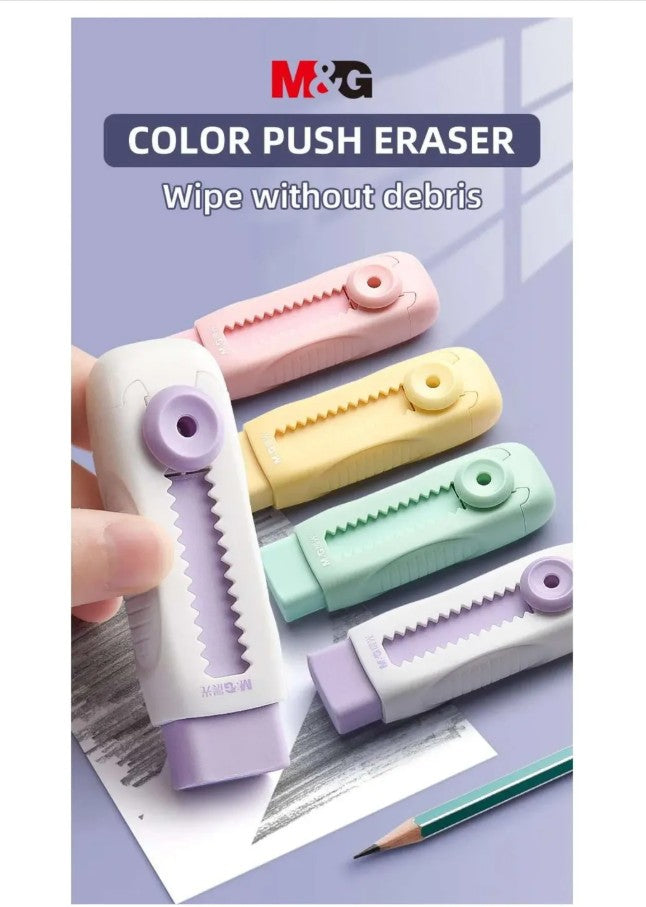 M&G Chenguang Sliding Eraser – Retractable Push-Pull Eraser – Refillable TPE Eraser – Assorted Colors - 1pcs - No: AXPQ4273