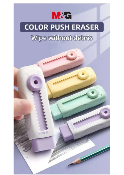 M&G Chenguang Sliding Eraser – Retractable Push-Pull Eraser – Refillable TPE Eraser – Assorted Colors - 1pcs - No: AXPQ4273