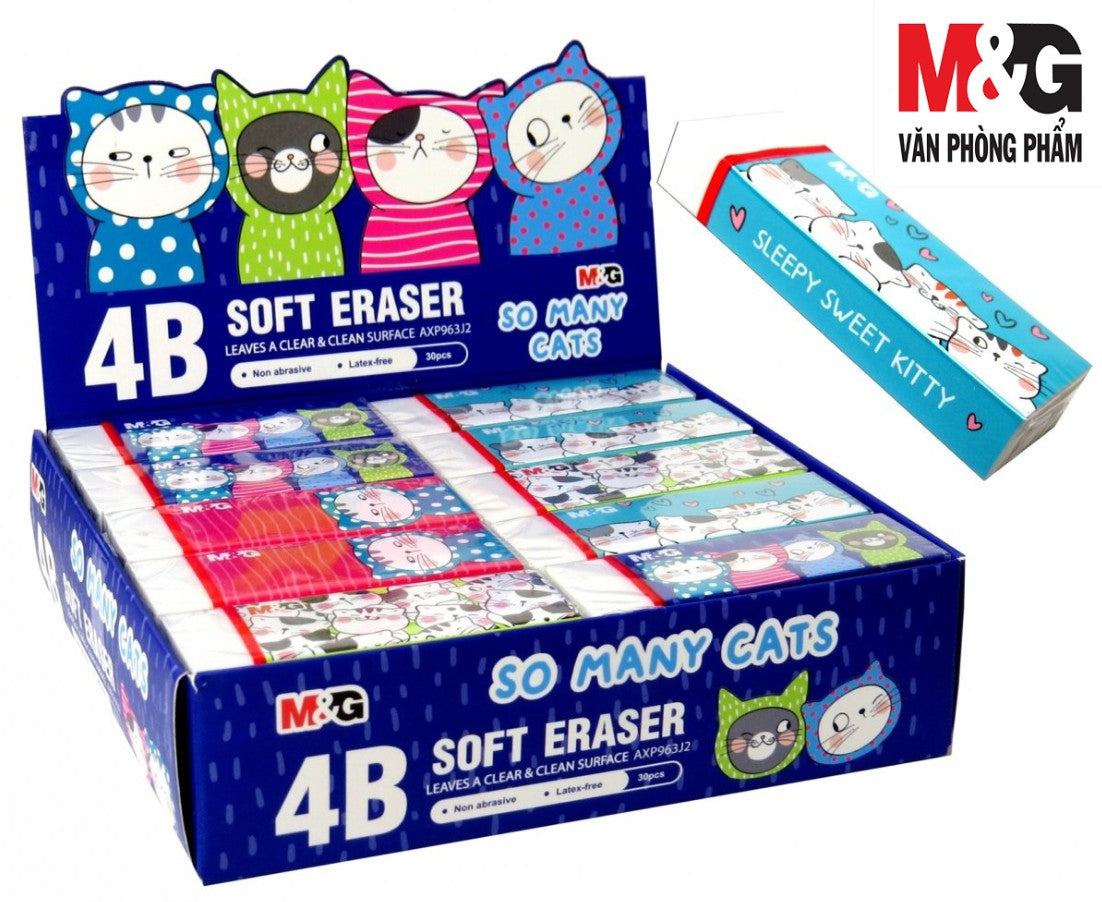 M&G Chenguang 4B Soft Eraser – So Many Cats Collection – Non-Abrasive Latex-Free Eraser – Assorted Designs – No: AXP963J2