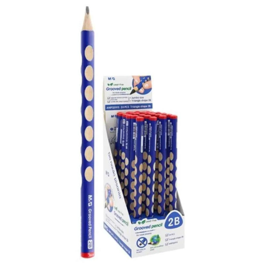 M&G Chenguang umbo Triangular Grooved Pencil (2B) Ergonomic Hole Design Pencil Grip Practicing for School Students, Beginners 2B- 1pcs - No: AWPQ0915