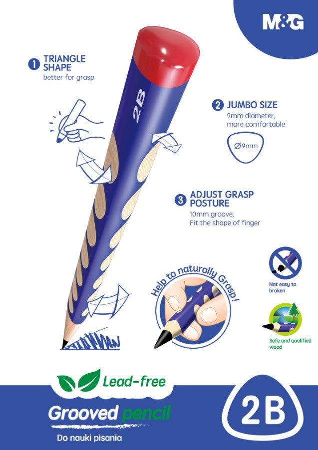 M&G Chenguang umbo Triangular Grooved Pencil (2B) Ergonomic Hole Design Pencil Grip Practicing for School Students, Beginners 2B- 1pcs - No: AWPQ0915