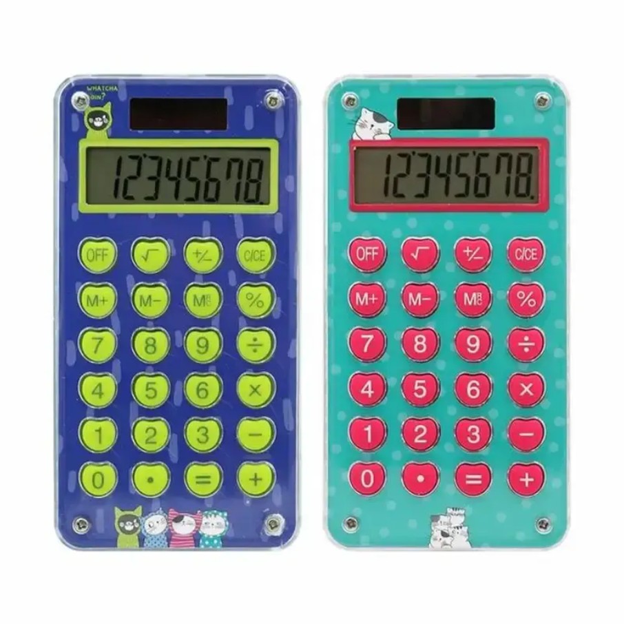 M&G Chenguang So Many Cats 8-Digit Portable Calculator with Puzzle Maze on Back – Colorful Desktop Calculator - 1pcs - No: ADG981B9