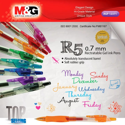 M&G Chenguang  R5 Retractable Gel Pen 0.7mm – Smooth Gel Ink Ballpoint Pen with Soft Rubber Grip – 1 pcs - No:AGP12371