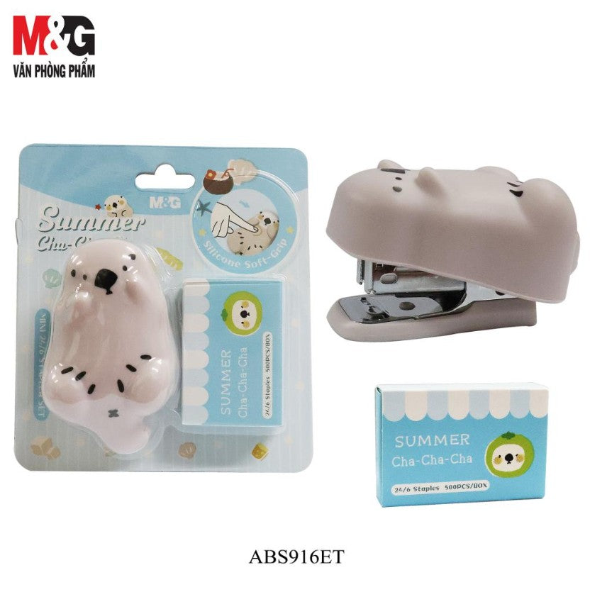 M&G Chenguang Summer Cha-Cha-Cha Mini Stapler with Silicone Soft-Grip Seal Design & 500 Staples – No: ABS916ET