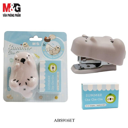 M&G Chenguang Summer Cha-Cha-Cha Mini Stapler with Silicone Soft-Grip Seal Design & 500 Staples – No: ABS916ET