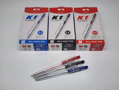 M&G Chenguang K1 Ultra-Smooth Ballpoint Pen 0.5mm – Black, Blue & Red Ink – 1pcs - No: ABPK4871