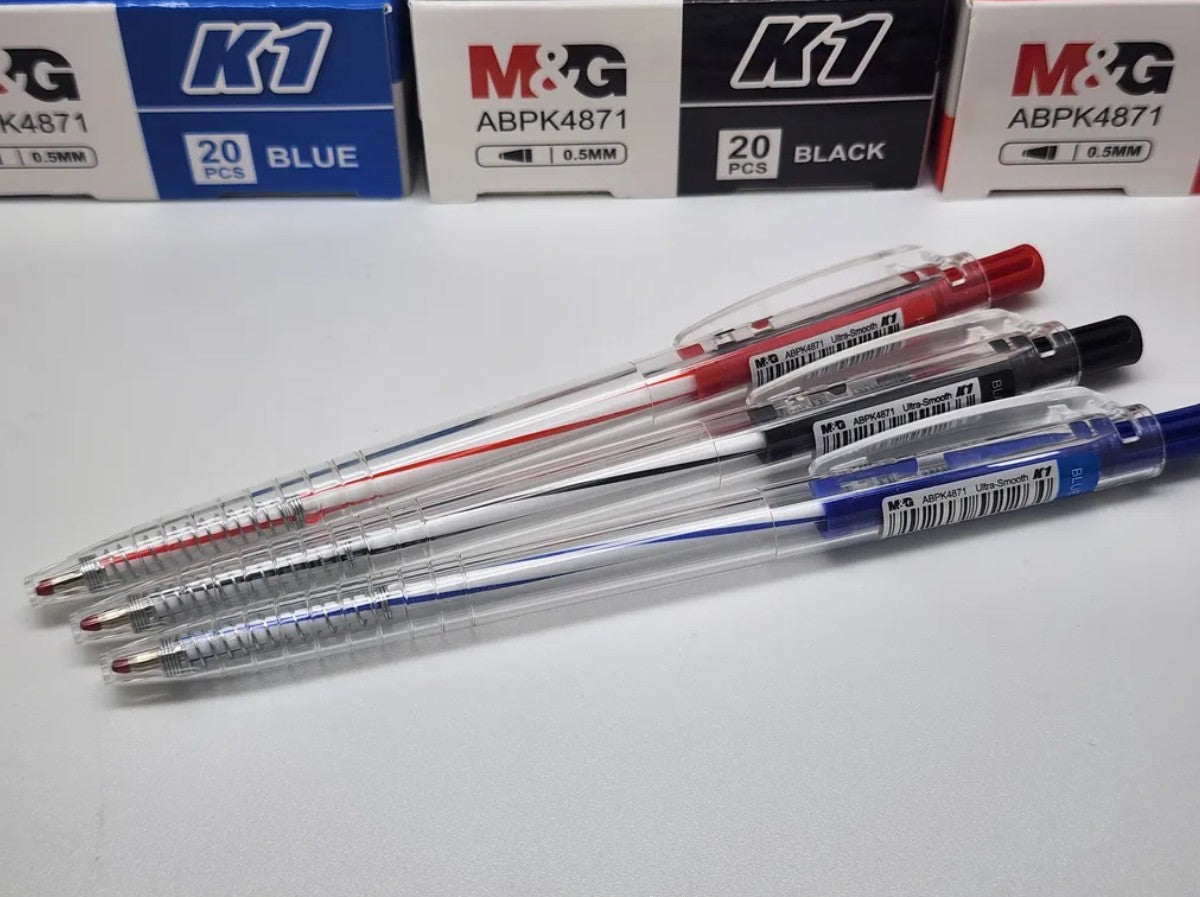 M&G Chenguang K1 Ultra-Smooth Ballpoint Pen 0.5mm – Black, Blue & Red Ink – 1pcs - No: ABPK4871