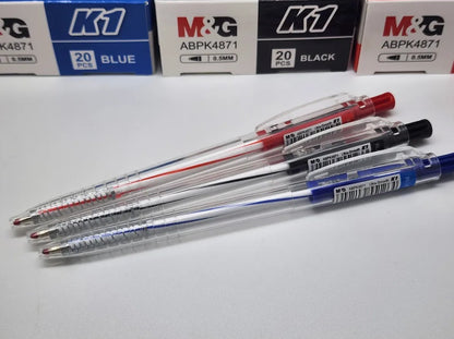 M&G Chenguang K1 Ultra-Smooth Ballpoint Pen 0.5mm – Black, Blue & Red Ink – 1pcs - No: ABPK4871