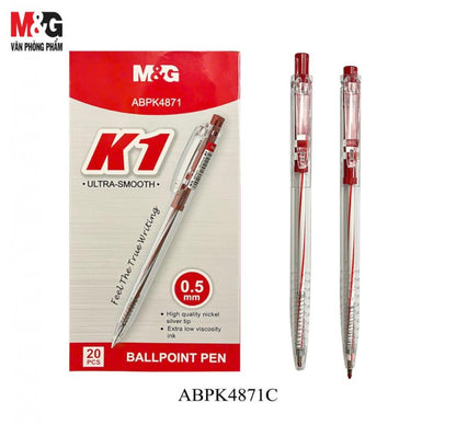 M&G Chenguang K1 Ultra-Smooth Ballpoint Pen 0.5mm – Black, Blue & Red Ink – 1pcs - No: ABPK4871