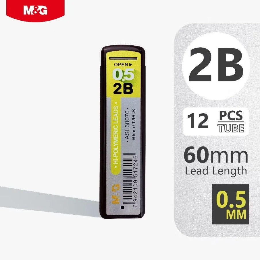M&G Chenguang 0.5mm 2B Mechanical Pencil Lead Refills, 12 leads , 60mm – ASL60076