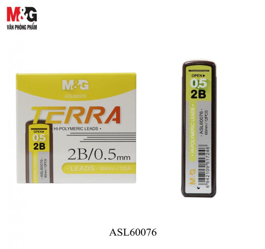 M&G Chenguang 0.5mm 2B Mechanical Pencil Lead Refills, 12 leads , 60mm – ASL60076