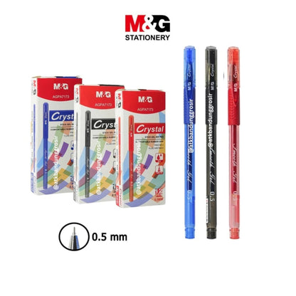 M&G Chenguang Crystal Smooth Gel Pen 0.5 mm – Fine Needle Tip Gel Ink Pen – Blue, Black or Red - 1pcs - No: AGPA7173