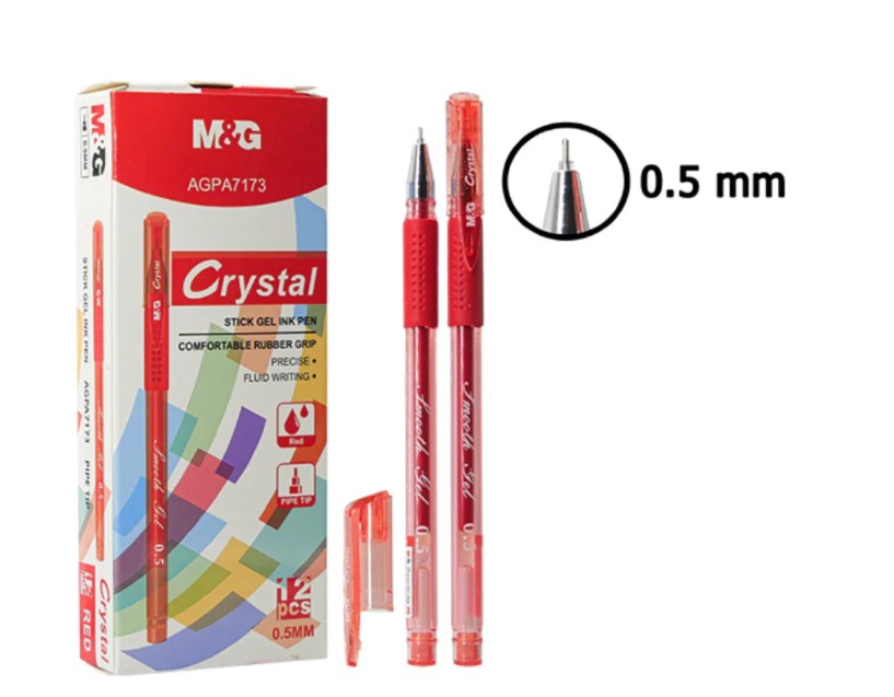 M&G Chenguang Crystal Smooth Gel Pen 0.5 mm – Fine Needle Tip Gel Ink Pen – Blue, Black or Red - 1pcs - No: AGPA7173