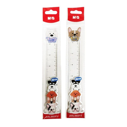 M&G Chenguang Puppy Party Ruler 15 cm – 2 Cute Dog Designs – Transparent Plastic School Ruler - 1pcs – No: ARL960FU