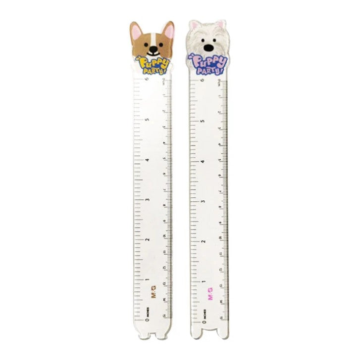 M&G Chenguang Puppy Party Ruler 15 cm – 2 Cute Dog Designs – Transparent Plastic School Ruler - 1pcs – No: ARL960FU