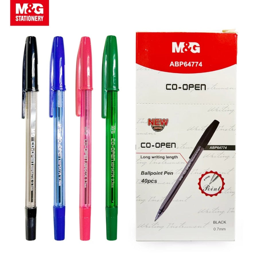 M&G Chenguang CO-OPEN Ballpoint Pen 0.7mm – Capped Fine Point Writing Pen – Black, Blue, Red or Green Ink – 1 pcs - No: ABP64774