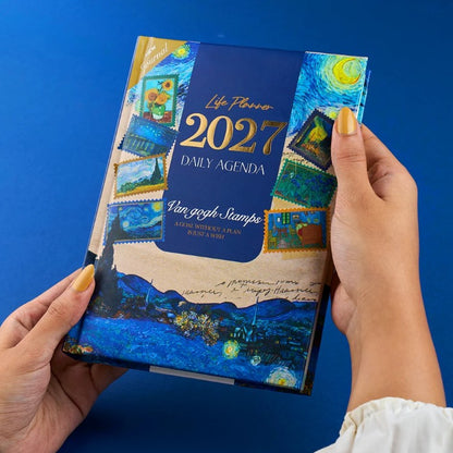 Mofakera Van Gogh Stamps Year Gift Box 2027 – Luxury A5 Daily Planner & 10-Piece Stationery Gift Set - Blue ( Agenda )