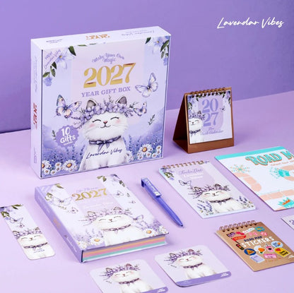 Mofakera Lavendar Vibes 2027 Year Gift Box – Luxury A5 Daily Planner & 10-Piece Stationery Gift Set - Purple ( Agenda )