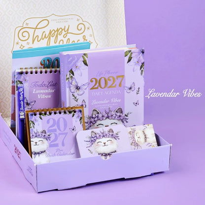 Mofakera Lavendar Vibes 2027 Year Gift Box – Luxury A5 Daily Planner & 10-Piece Stationery Gift Set - Purple ( Agenda )