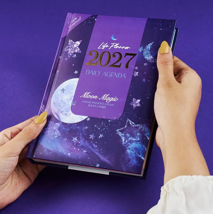 Mofakera Moon Magic 2027 Year Gift Box – Luxury A5 Daily Planner & 10-Piece Stationery Gift Set - Purple ( Agenda )