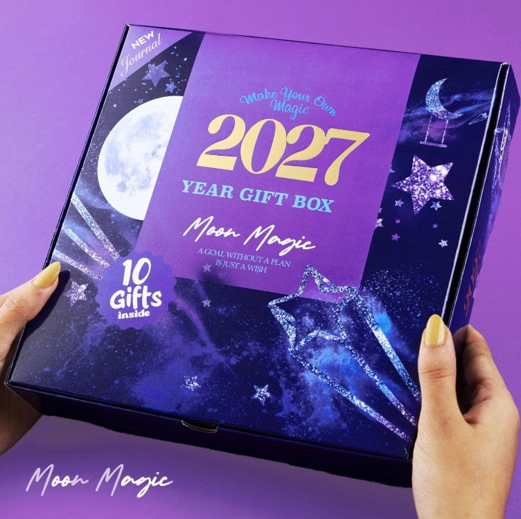 Mofakera Moon Magic 2027 Year Gift Box – Luxury A5 Daily Planner & 10-Piece Stationery Gift Set - Purple ( Agenda )