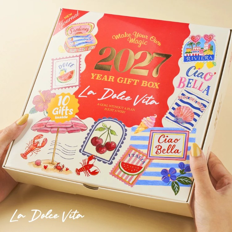 Mofakera La Dolce Vita 2027 Year Gift Box – Luxury A5 Daily Planner & 10-Piece Stationery Gift Set - Beige ( Agenda )