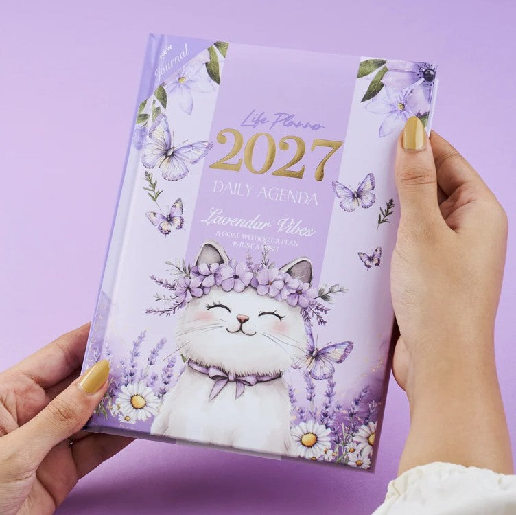 Mofakera Lavender Vibes Hardcover Daily Agenda 2027 – Premium Planner with Gift Card & Bookmark - Size : A5 - Purple (Agenda)