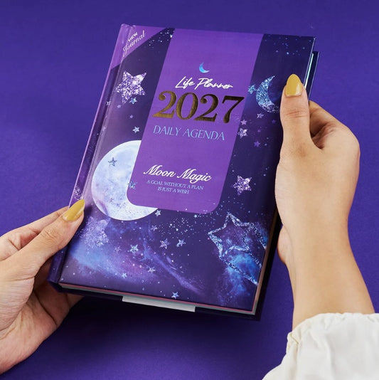 Mofakera Moon Magic Hardcover Daily Agenda 2027 – Premium Planner with Gift Card & Bookmark - Size: A5 - Purple (Agenda)