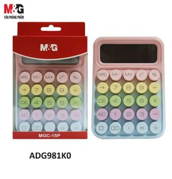 M&G Chenguang MGC-15P Desktop Calculator, 10-Digit Display – Pastel Rainbow Design, Large Round Keys, Portable Office & School Calculator - No: ADG981K0