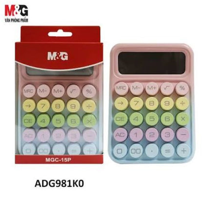 M&G Chenguang MGC-15P Desktop Calculator, 10-Digit Display – Pastel Rainbow Design, Large Round Keys, Portable Office & School Calculator - No: ADG981K0