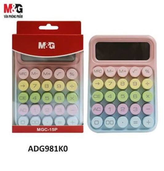 M&G Chenguang MGC-15P Desktop Calculator, 10-Digit Display – Pastel Rainbow Design, Large Round Keys, Portable Office & School Calculator - No: ADG981K0