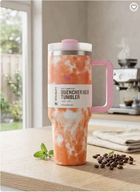 Stanley Quencher H2.0 Tie-Dye Tumbler 40oz (1.18L) – Vacuum Insulated Stainless Steel Travel Mug with Handle & Lid | Blue & Purple Marble Edition