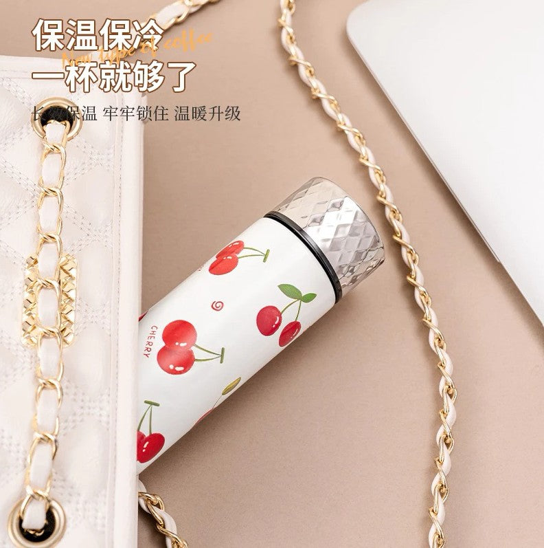 Diller Vacuum Insulated Stainless Steel Water Bottle – Cherry Design, Leakproof Thermal Flask for Hot & Cold Drinks (150ml/ 210ml)