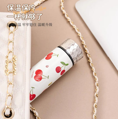 Diller Vacuum Insulated Stainless Steel Water Bottle – Cherry Design, Leakproof Thermal Flask for Hot & Cold Drinks (150ml/ 210ml)
