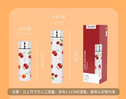 Diller Vacuum Insulated Stainless Steel Water Bottle – Cherry Design, Leakproof Thermal Flask for Hot & Cold Drinks (150ml/ 210ml)