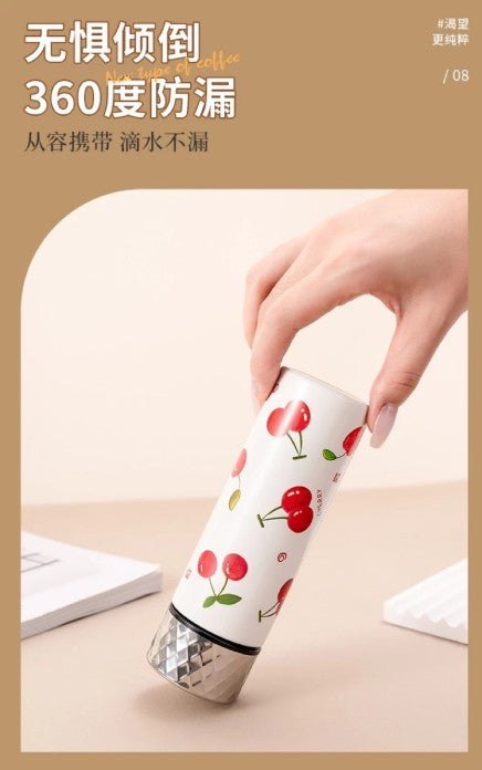 Diller Vacuum Insulated Stainless Steel Water Bottle – Cherry Design, Leakproof Thermal Flask for Hot & Cold Drinks (150ml/ 210ml)