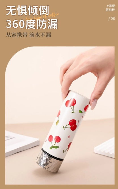 Diller Vacuum Insulated Stainless Steel Water Bottle – Cherry Design, Leakproof Thermal Flask for Hot & Cold Drinks (150ml/ 210ml)