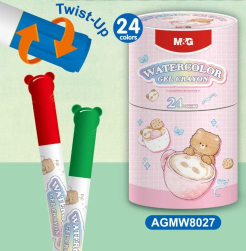 M&G Chenguang Watercolor Gel Crayons 24 Colors – Smooth Twist-Up Gel Crayons in Portable Storage Tube - No:AGMW8027