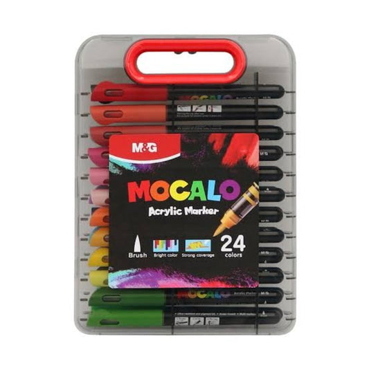M&G Chenguang Mocalo Acrylic Brush Markers – 24 Vibrant Colors, Water-Based Paint Pens with Flexible Brush Tip, Premium Storage Case - No: APMT80H3