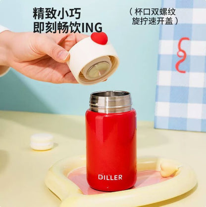 DILLER Vacuum Insulated Stainless Steel Flask with Heart Lid – 200ml Leakproof Travel Coffee & Tea Bottle