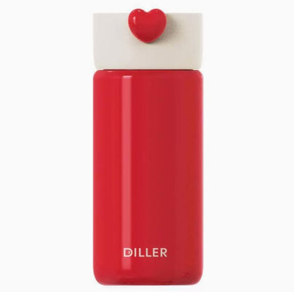 DILLER Vacuum Insulated Stainless Steel Flask with Heart Lid – 200ml Leakproof Travel Coffee & Tea Bottle