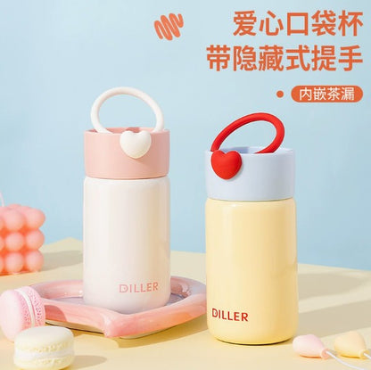 DILLER Vacuum Insulated Stainless Steel Flask with Heart Lid – 200ml Leakproof Travel Coffee & Tea Bottle