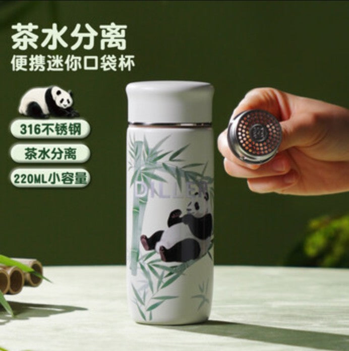 DILLER Panda Vacuum Insulated Bottle – 220ml Stainless Steel Thermal Flask | Compact Travel Coffee & Tea Bottle