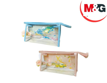 M&G Chenguang Sakura Time Transparent Pencil Case – Zippered Stationery Pouch, Assorted Colors - 1pcs - No: APB932FT